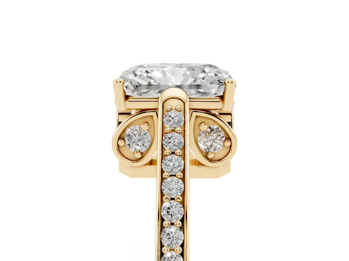Radiant Cut Cut Cathedral Pave Diamond Engagement Ring with Six-Prong Setting Yellow gold
