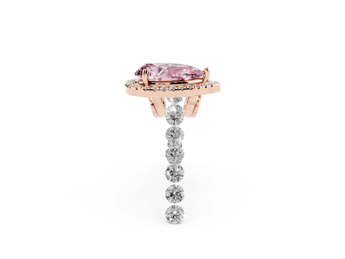 Fancy Pink Pear Cut Halo Pavé Diamond Engagement Ring with Four-Prong Setting Rose gold