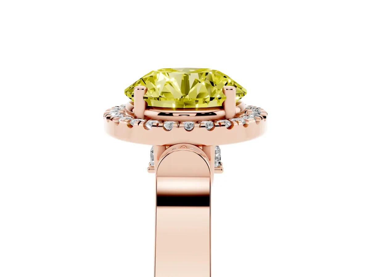 Fancy Yellow Round Cut Halo Pave Split Shank Prong Setting Ring Rose gold