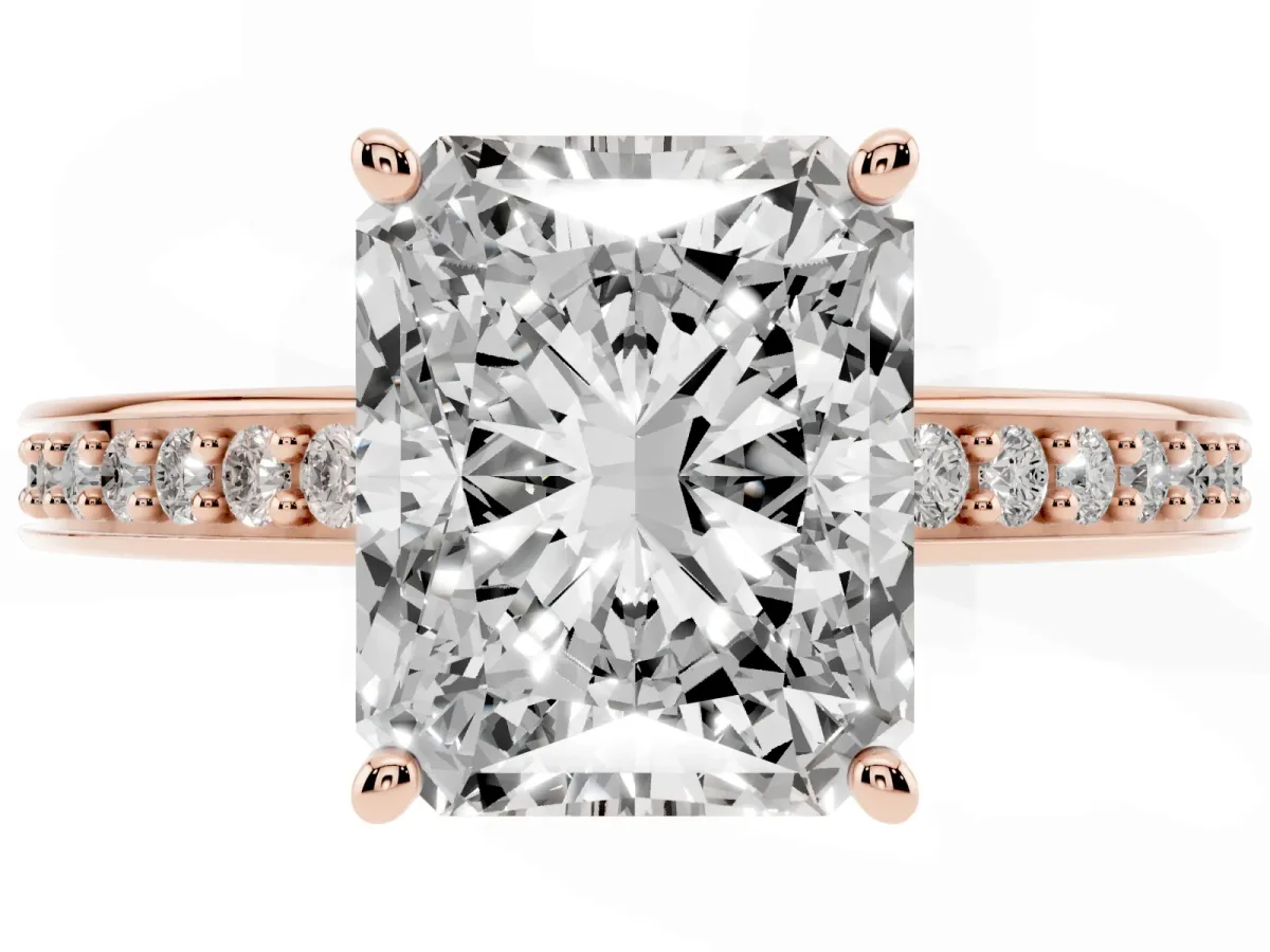 Radiant Cut Solitaire Pavé Band Prong Setting Ring Rose gold