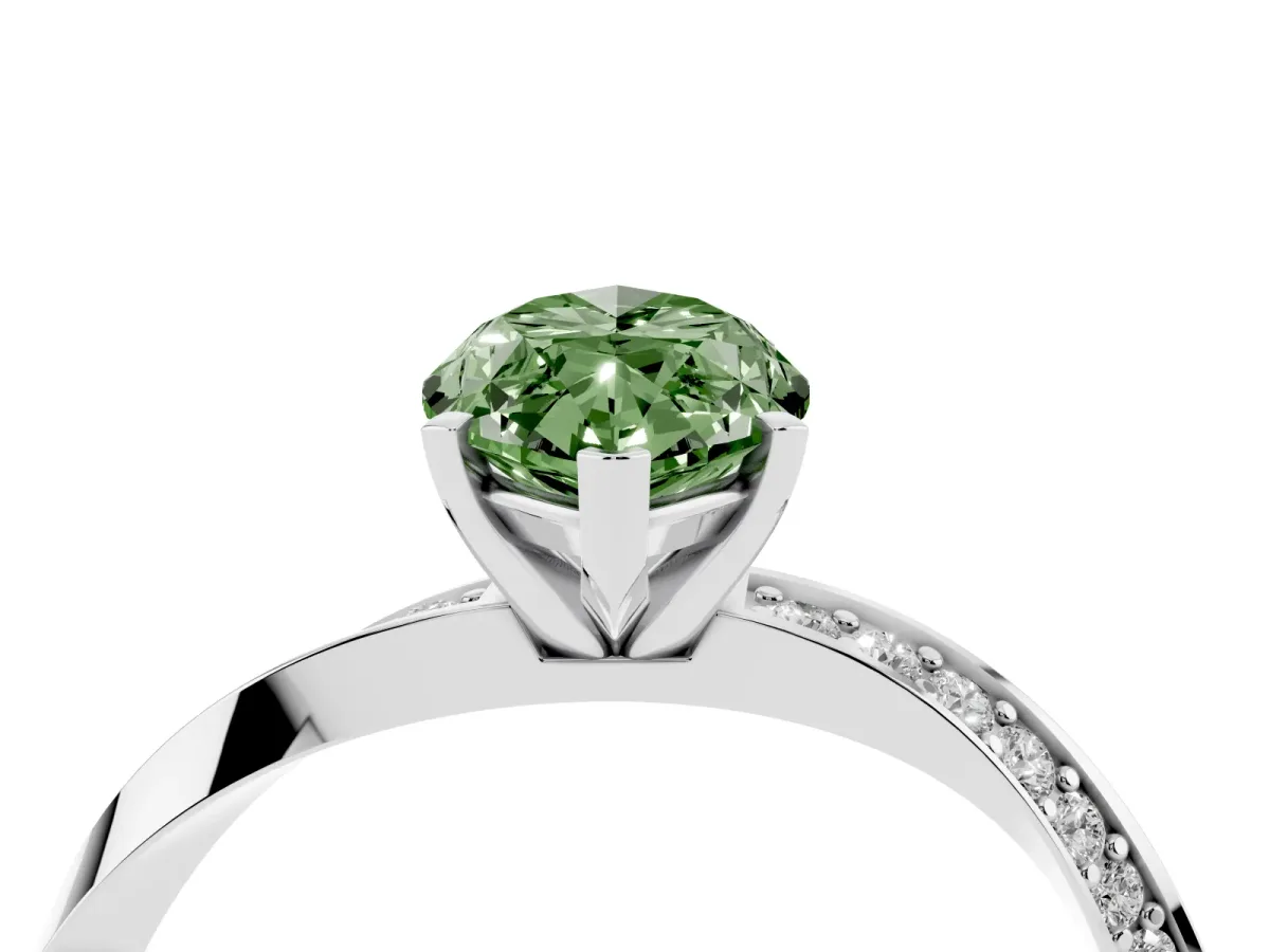 Fancy Green Marquise Cut Diamond Engagement Ring with Side Stone Accents and Four-Prong Setting Silver