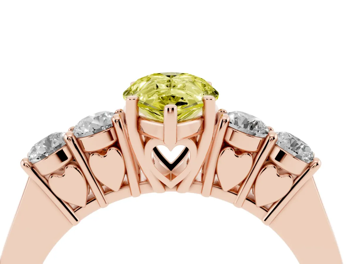 Fancy Yellow Pear Cut Cut Diamond Five-Stone Prong Set White Gold Ring Rose gold