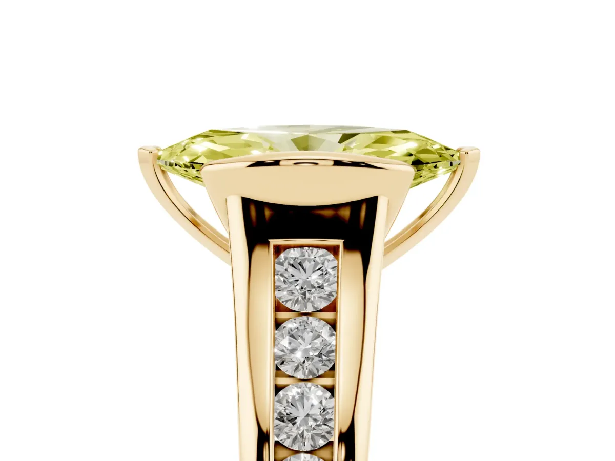 Fancy Yellow Marquise Cut Solitaire Bezel-Set Diamond Ring with Channel-Set Band Yellow gold