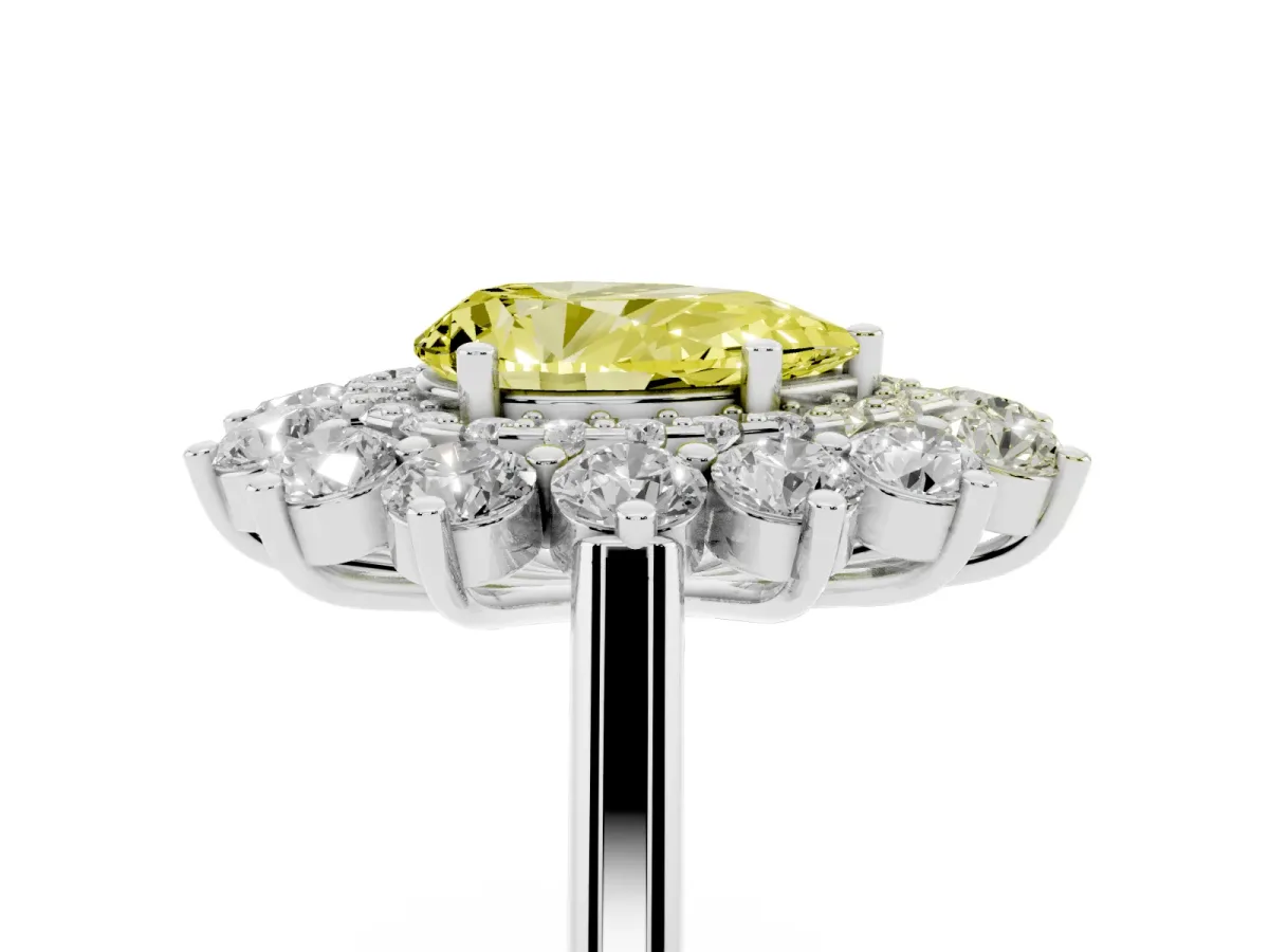 Fancy Yellow Pear Cut Diamond Floral Double Halo Engagement Ring with Prong Setting Silver