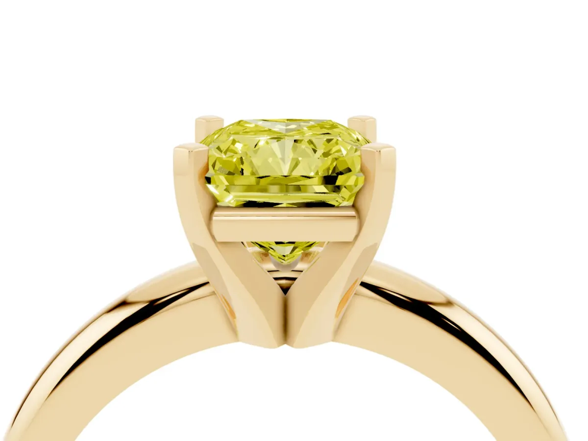 Fancy Yellow Radiant Cut Diamond Solitaire Engagement Ring with Round Band and Four-Prong Setting Yellow gold