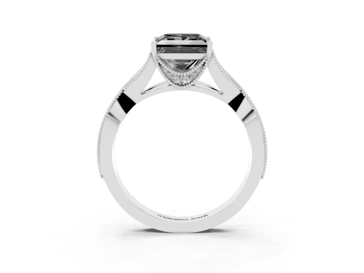 Fancy Black Princess Cut Cut Diamond Twisted Band with Milgrain Pave Setting and Four-Prong Setting Silver