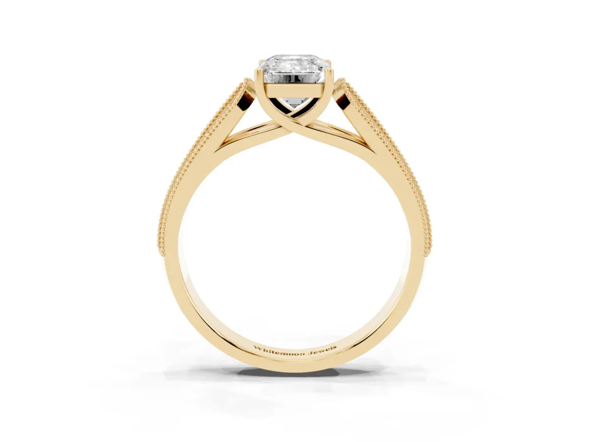 Emerald Cut Cut Pave Split Shank Engagement Ring with Four-Prong Setting Yellow gold