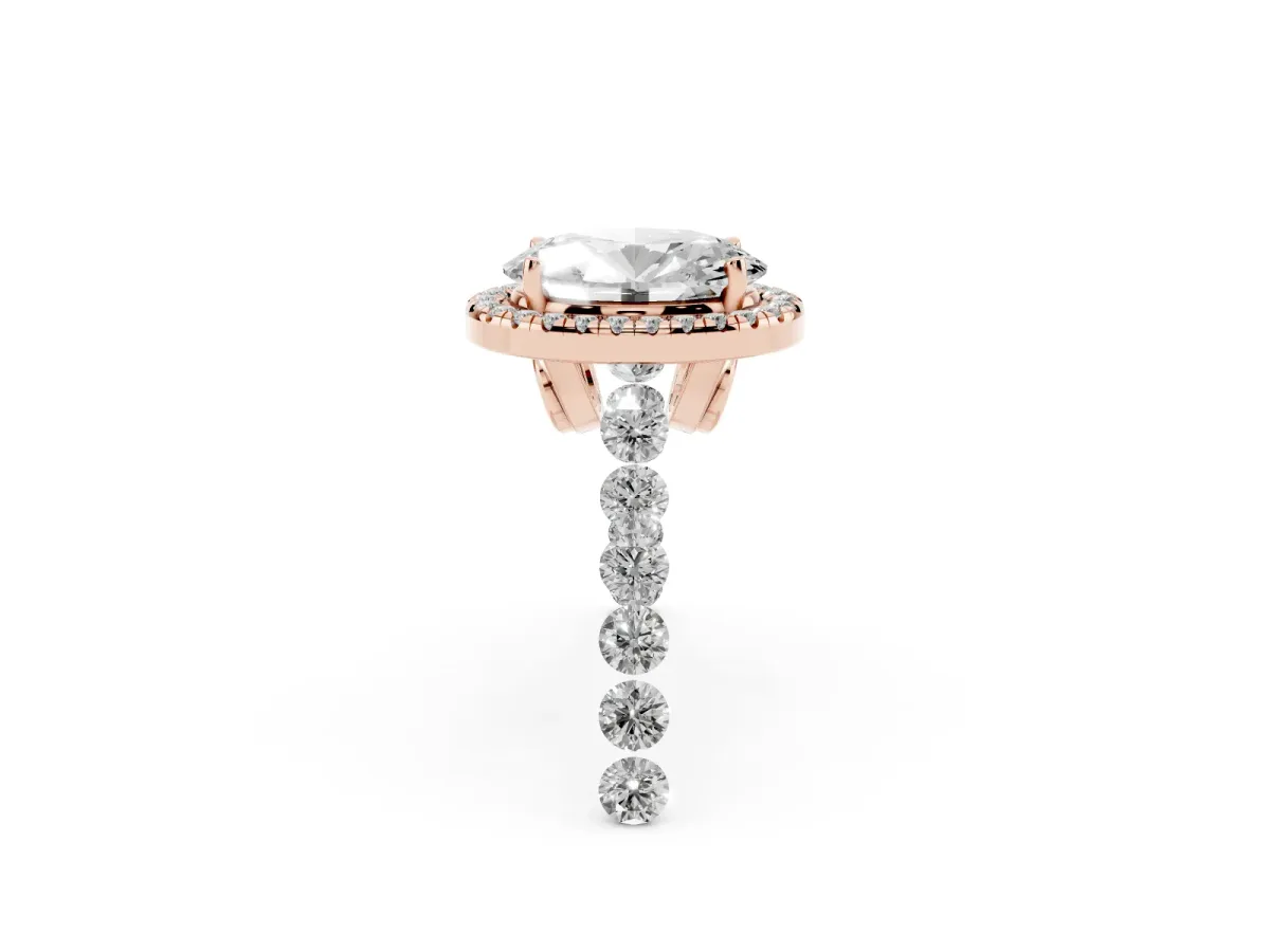 Oval Cut Halo Pavé Diamond Engagement Ring with Four-Prong Setting Rose gold
