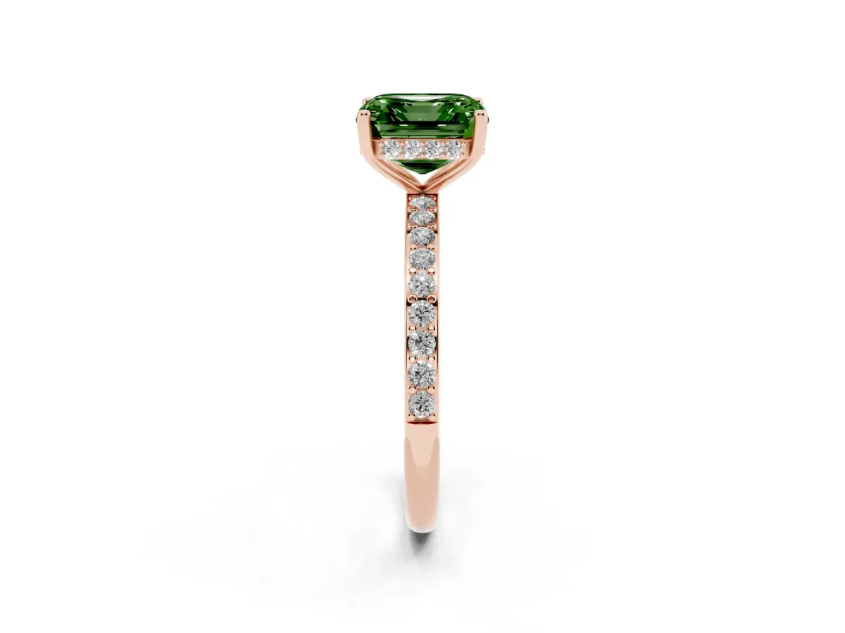 Fancy Green Asscher Cut Cut Diamond Pavé Band Ring with Four-Prong Setting Rose gold