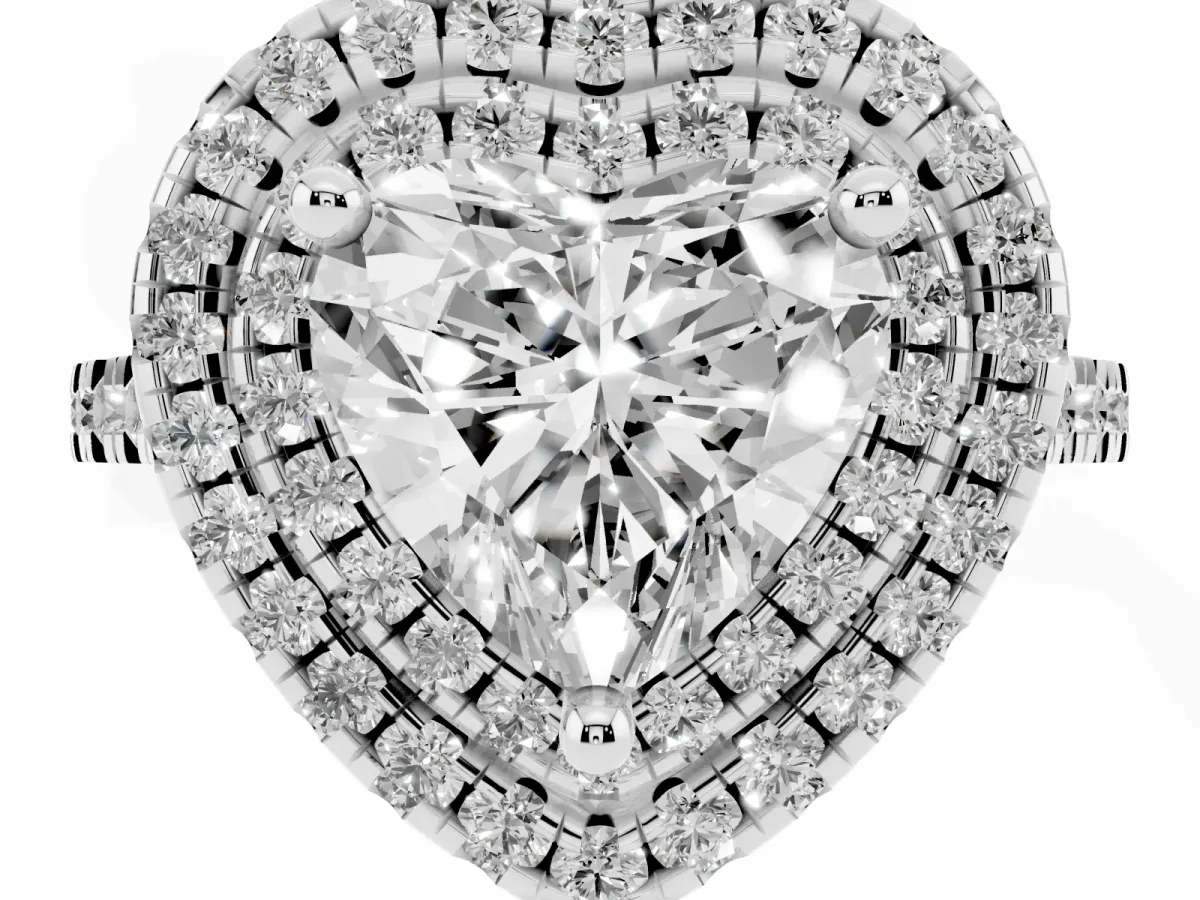 Double Halo Heart Cut Diamond Pavé Band with Four-Prong Setting Silver