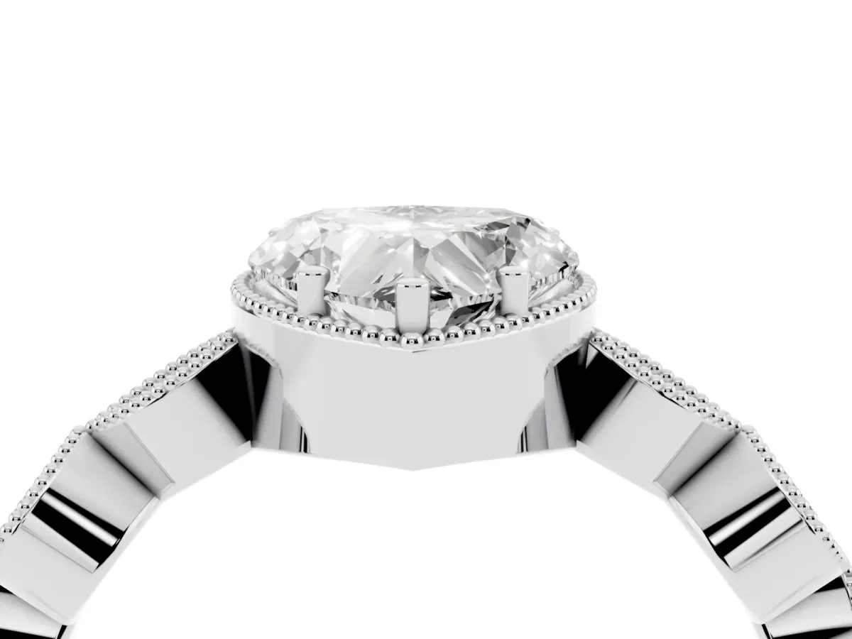 Heart Cut Diamond Vintage Milgrain Ring with Round Stations Silver
