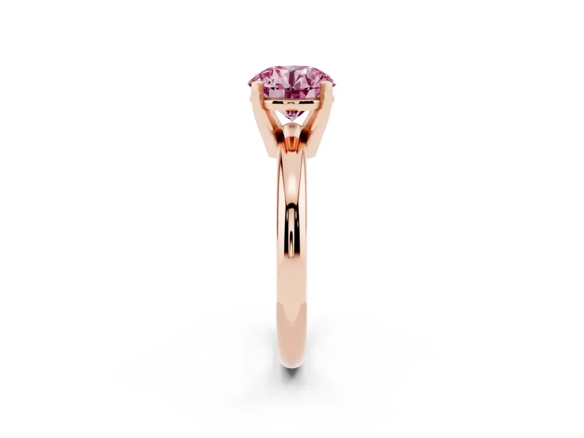 Fancy Pink Round Cut Diamond Solitaire Engagement Ring with Round Band and Four-Prong Setting Rose gold