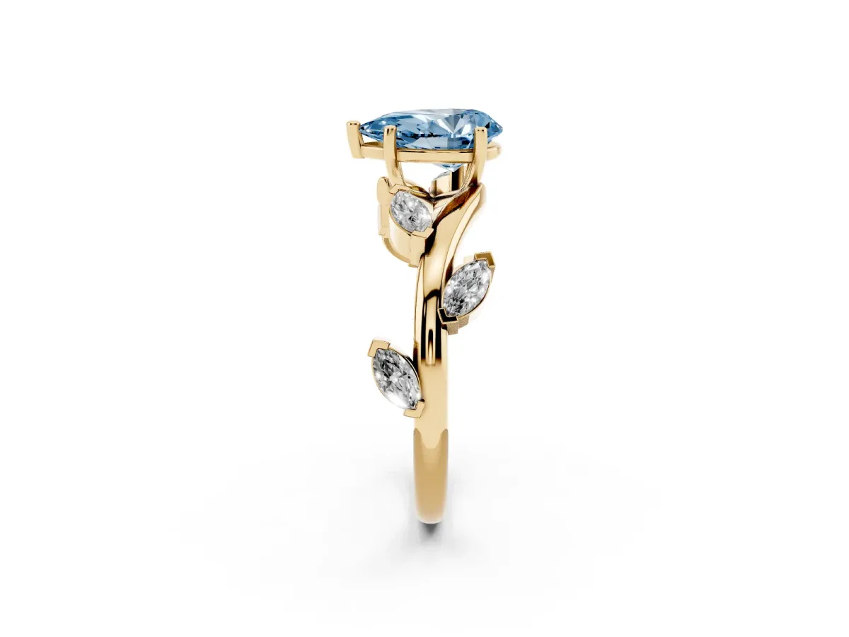 Fancy Blue Pear Cut Solitaire Twisted Band Marquise Accent Prong Setting Ring Yellow gold