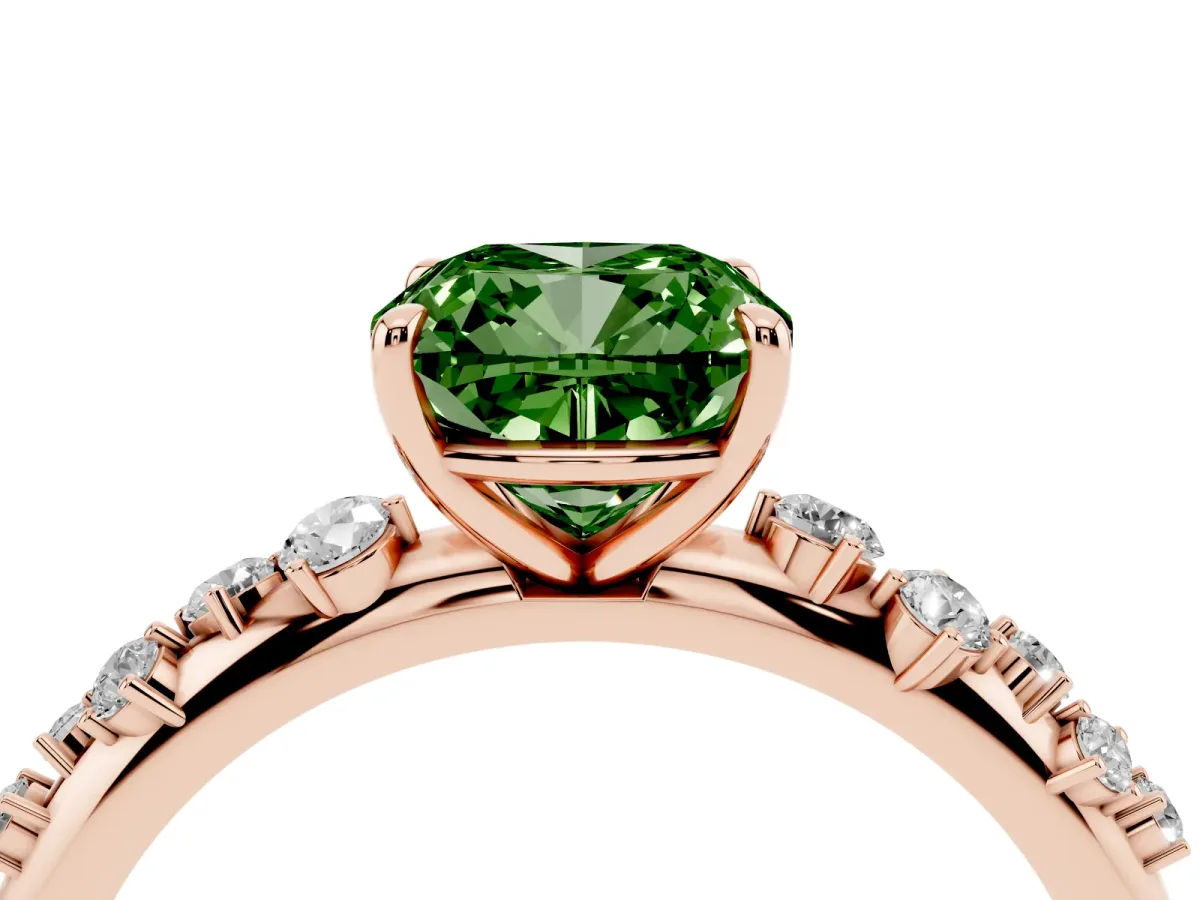Fancy Green Cushion Cut Diamond Cluster Prong-Set Solitaire Ring Rose gold