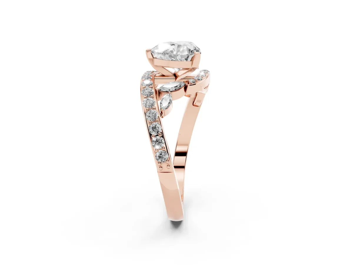 Heart Cut Solitaire with Pavé Twist Band and Four-Prong Setting Rose gold