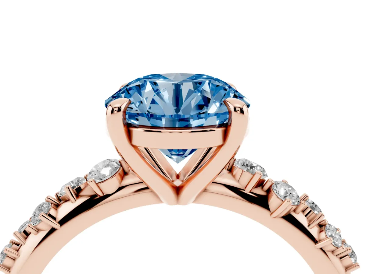 Fancy Blue Round Cut Cut Diamond Vine Band with Four-Prong Setting Rose gold