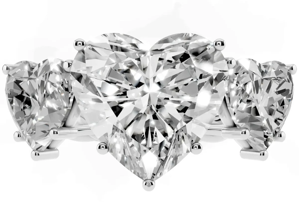 Three-Stone Heart Cut Diamond Braided Band Ring with Four-Prong Setting Platinum
