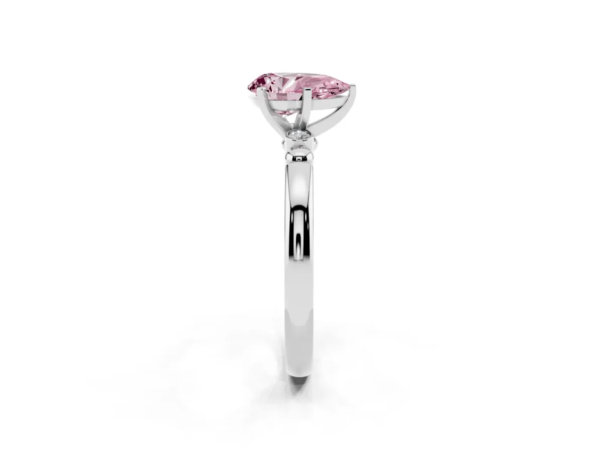 Fancy Pink Pear Cut Solitaire Beaded Band with Four-Prong Setting Silver