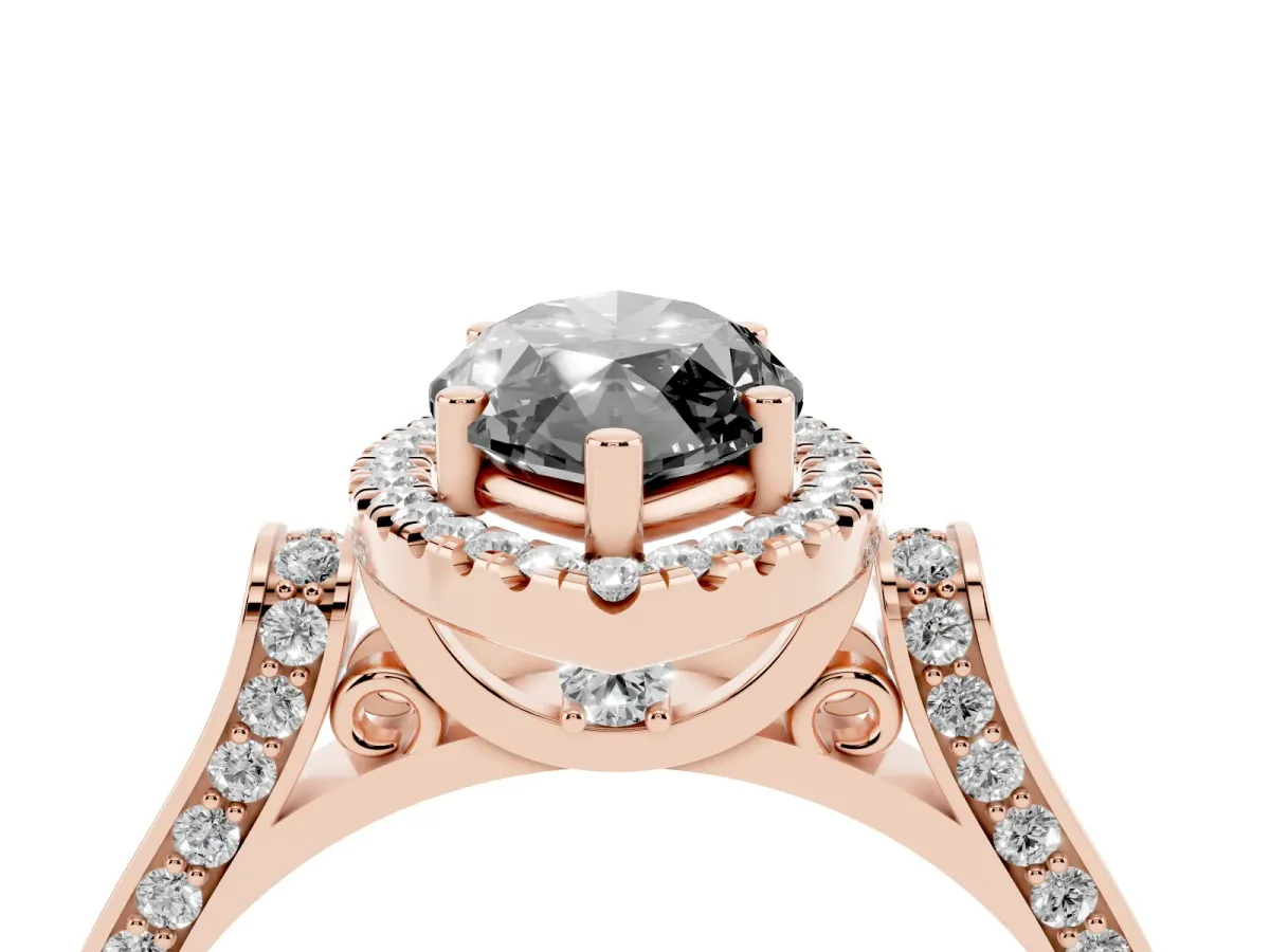 Fancy Black Marquise Cut Halo Round Diamond Twist Band with Four-Prong Setting Rose gold