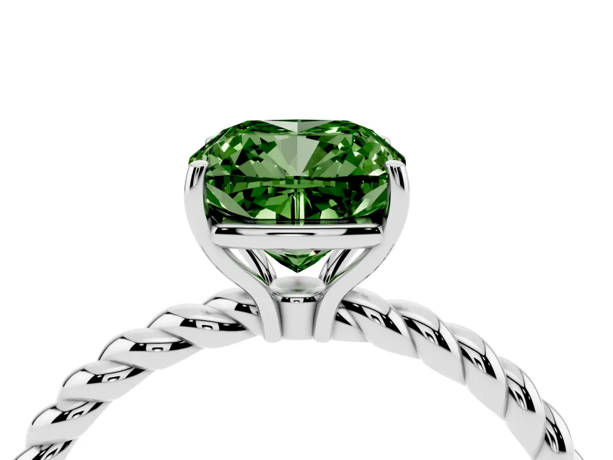 Fancy Green Cushion Cut Solitaire Twist Band Ring with Four-Prong Setting Silver