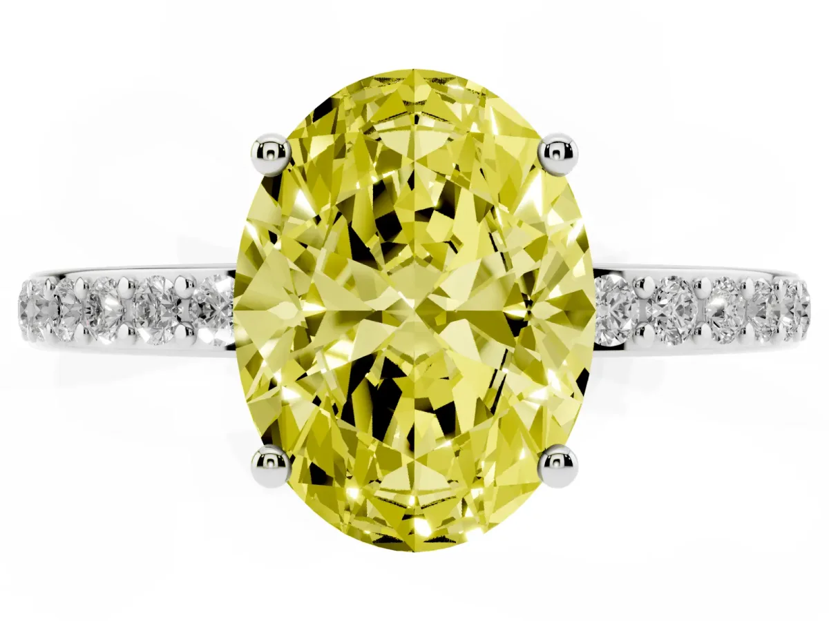 Fancy Yellow Oval Cut Cut Diamond Pavé Band Ring with Four-Prong Setting Silver
