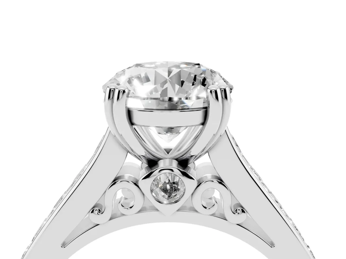 Round Cut Cut Channel Set Solitaire Engagement Ring with Prong Setting Platinum