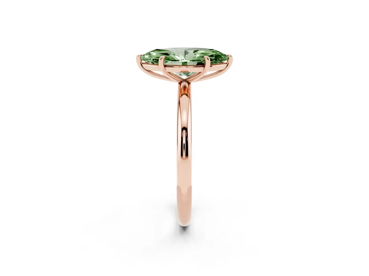 Fancy Green Oval Cut Solitaire Diamond Ring with Four-Prong Setting on a Plain Band Rose gold