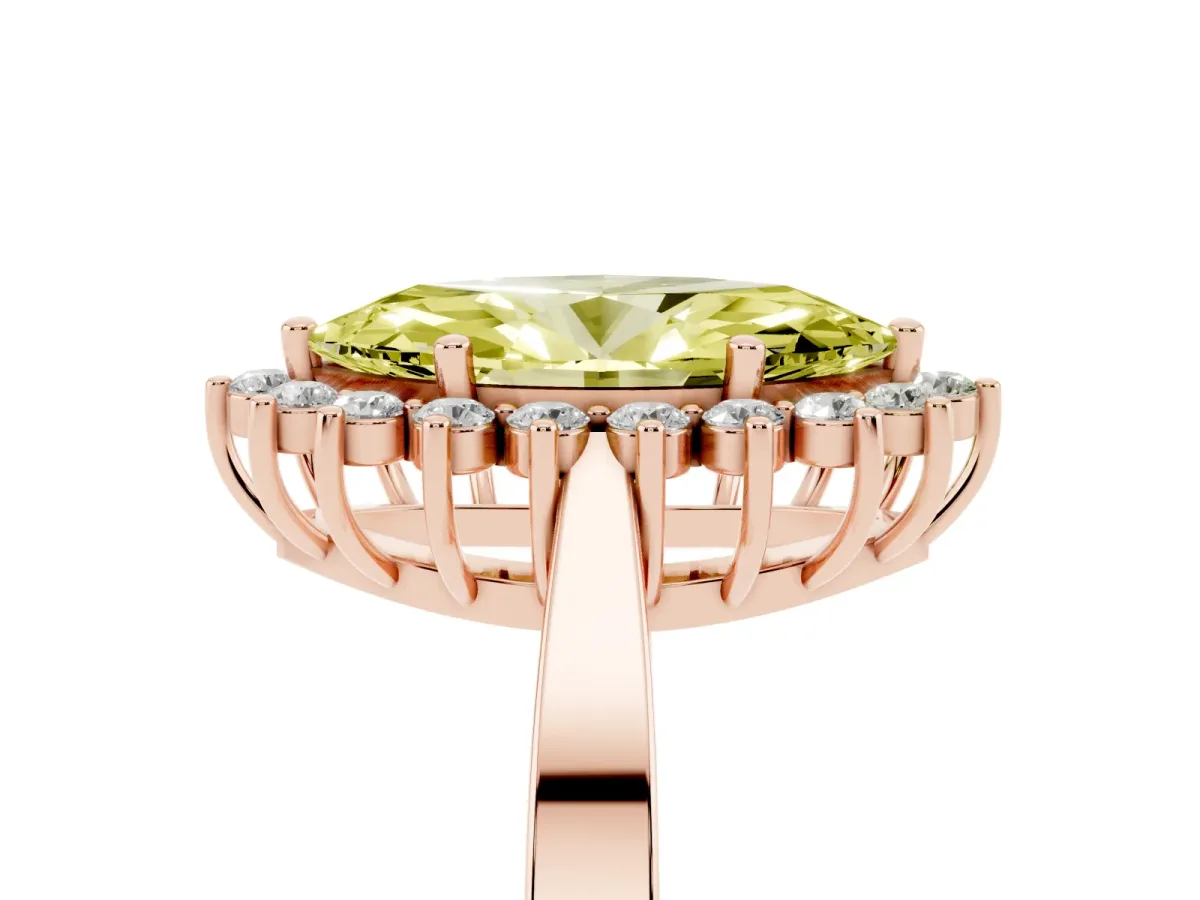 Fancy Yellow Marquise Cut Cut Diamond Halo Ring with Round Brilliant Halo and Solitaire Band Rose gold