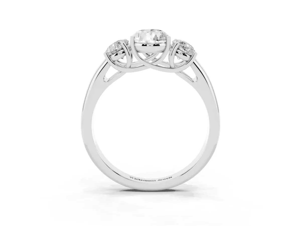 Three-Stone Pear Cut Diamond Engagement Ring with Prong Setting Silver