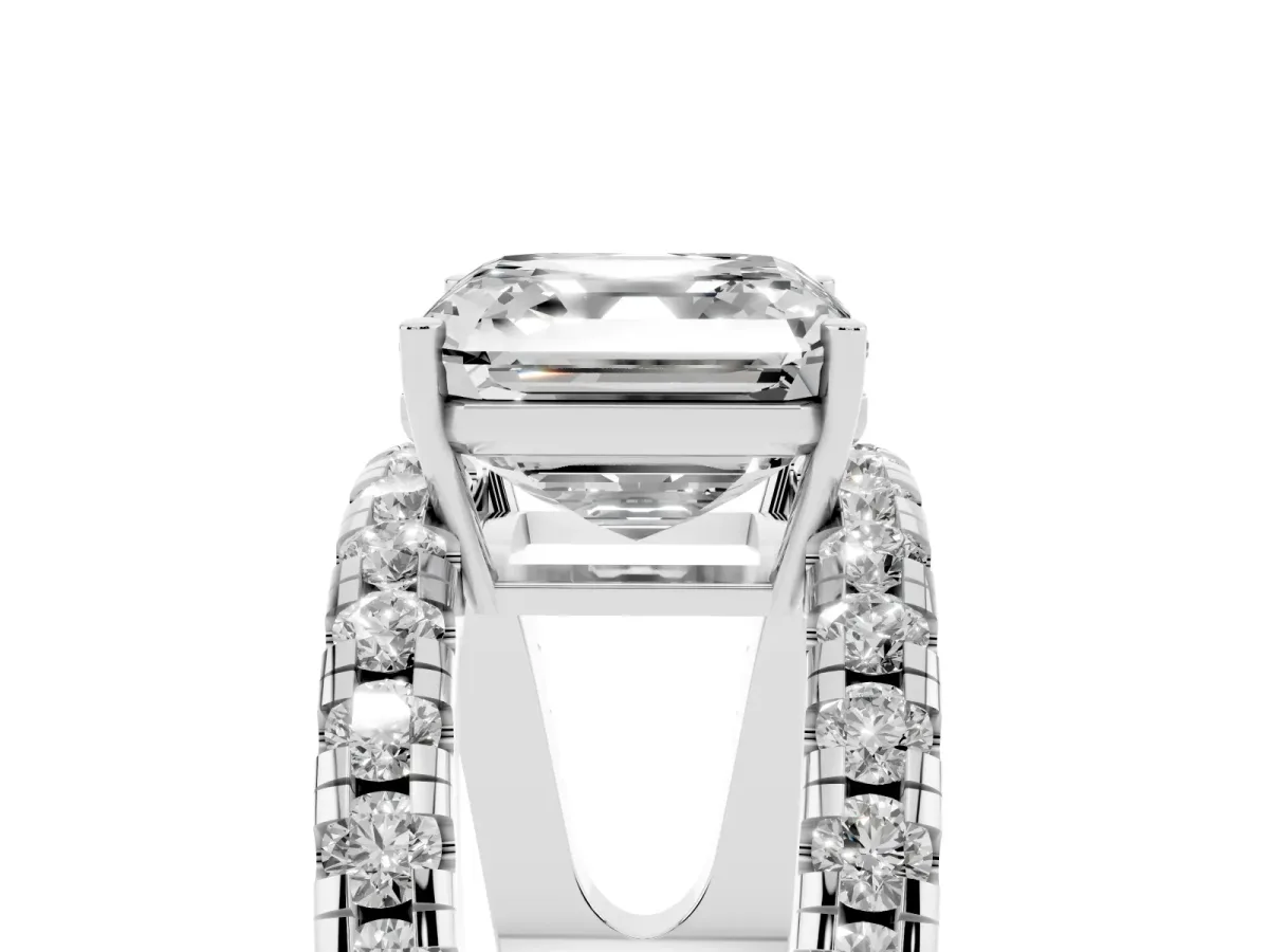 Asscher Cut Solitaire Split Shank Pave Diamond Ring Platinum