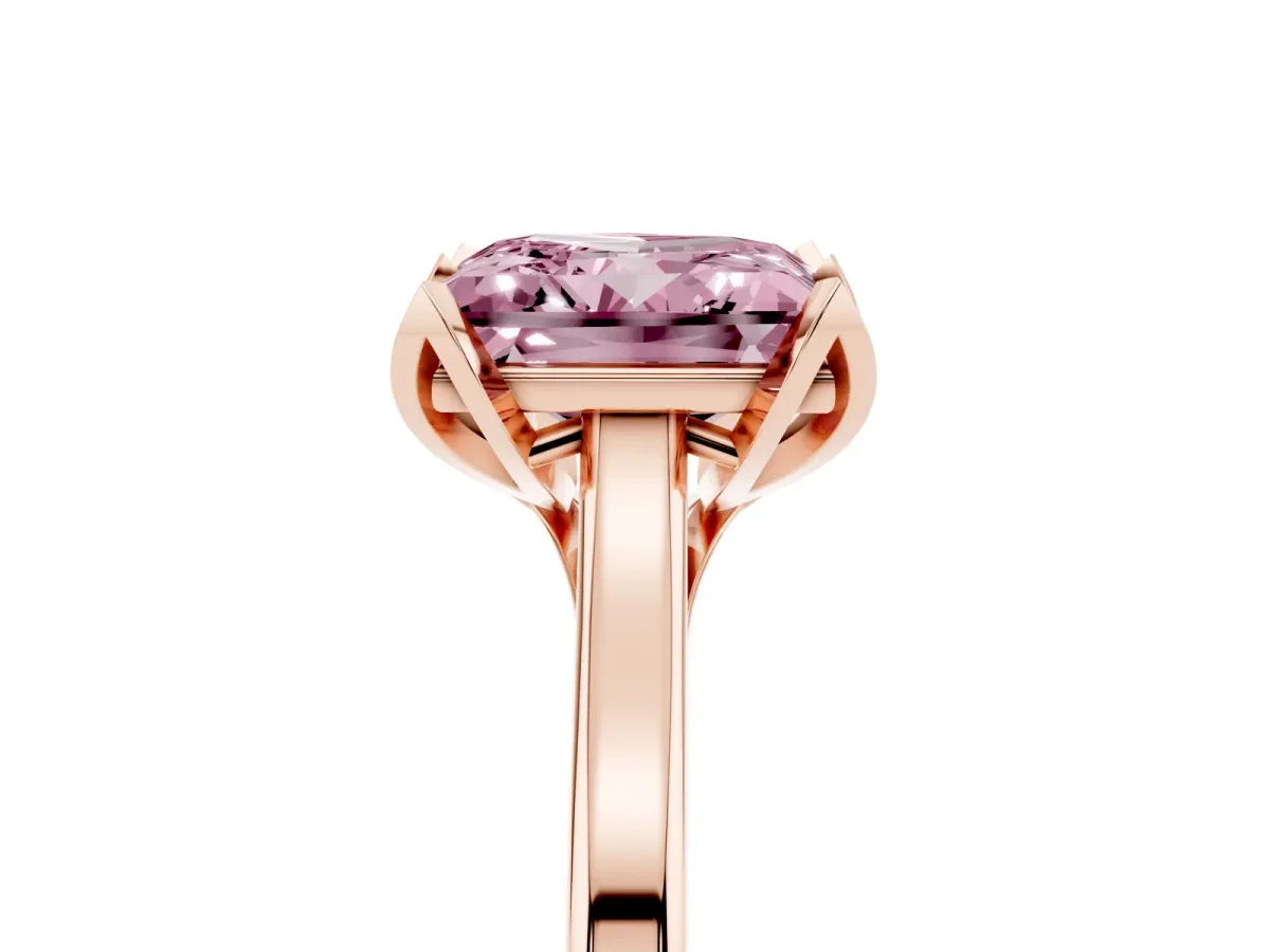 Fancy Pink Princess Cut Diamond Solitaire Ring with Flower Prong Setting and Classic Band Rose gold