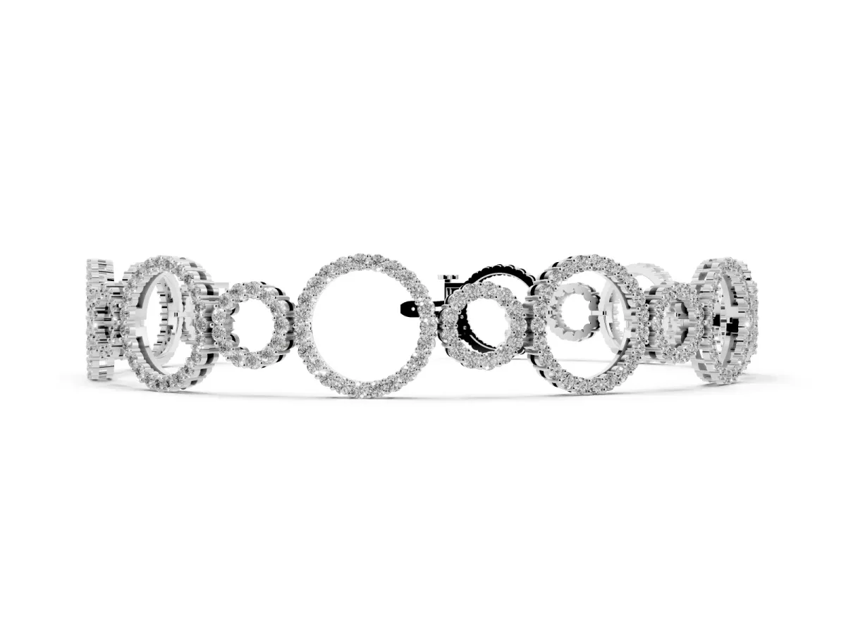 Round Cut Diamond Halo Circle Link Bracelet with Pave Setting White gold