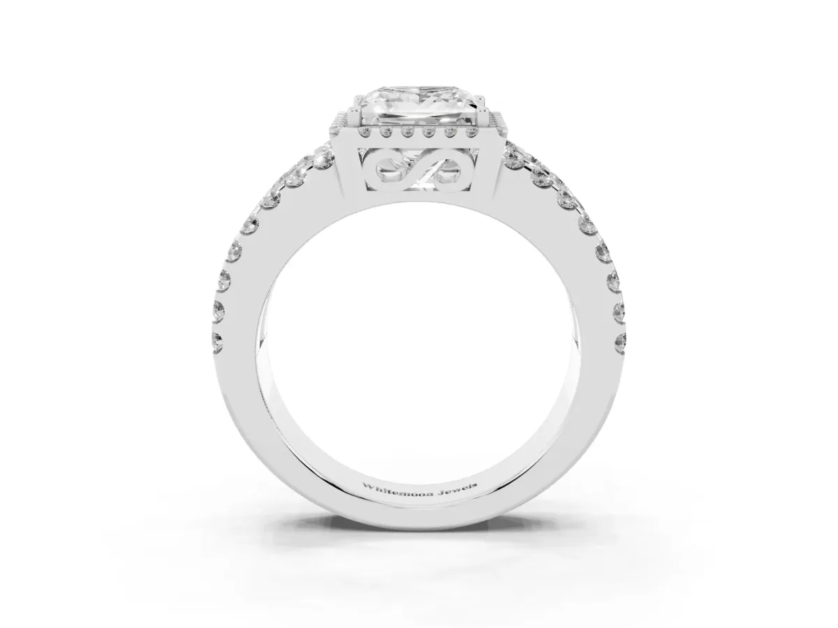 Princess Cut Cut Halo Split Shank Diamond Ring with Four-Prong Setting Platinum