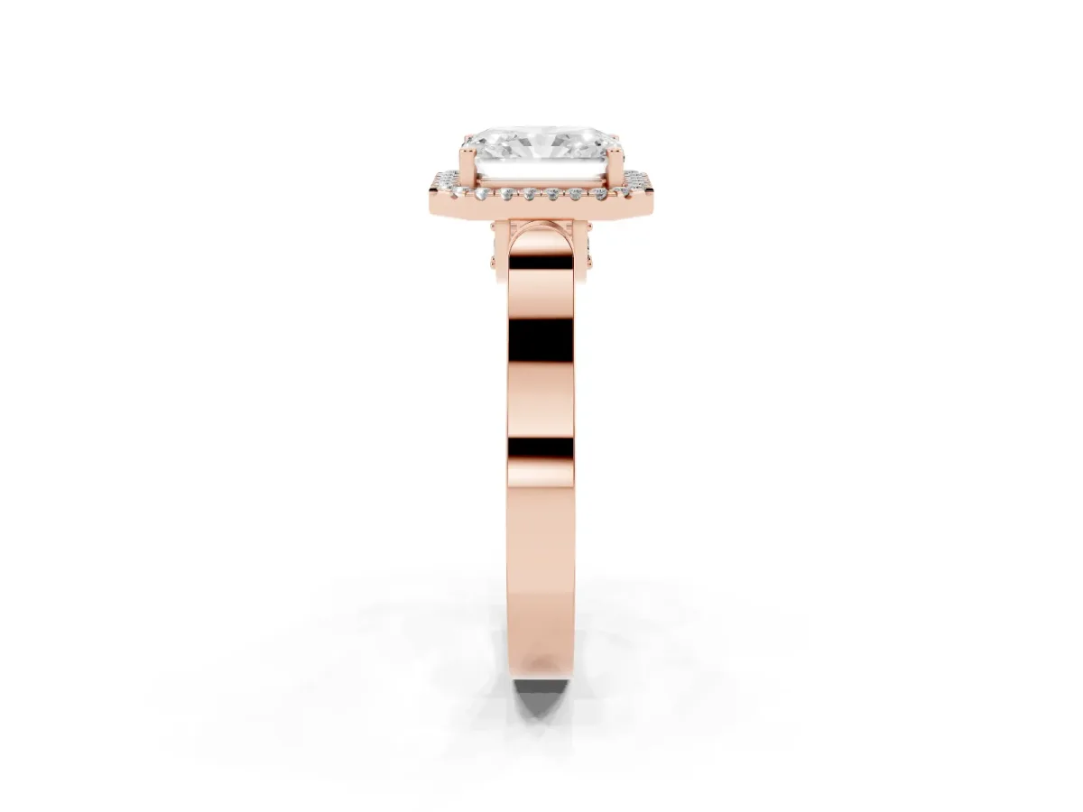 Radiant Cut Halo Round Diamond Twist Band with Four-Prong Setting Rose gold