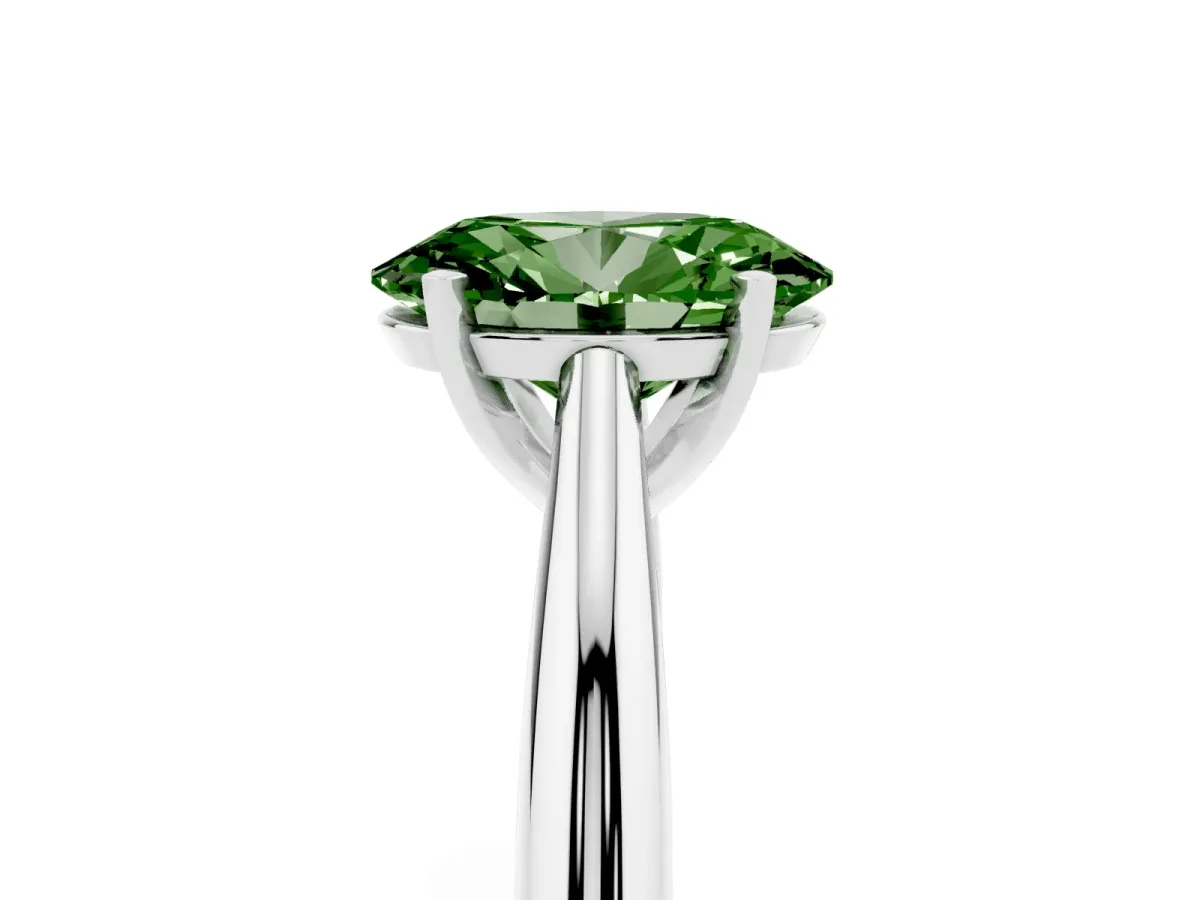 Fancy Green Oval Cut Diamond Solitaire Engagement Ring with Cathedral Setting and Four-Prong Mount Platinum