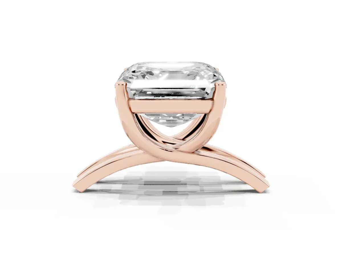 Asscher Cut Cut Diamond Solitaire Engagement Ring with Tapered Plain Band and Four-Prong Setting Rose gold