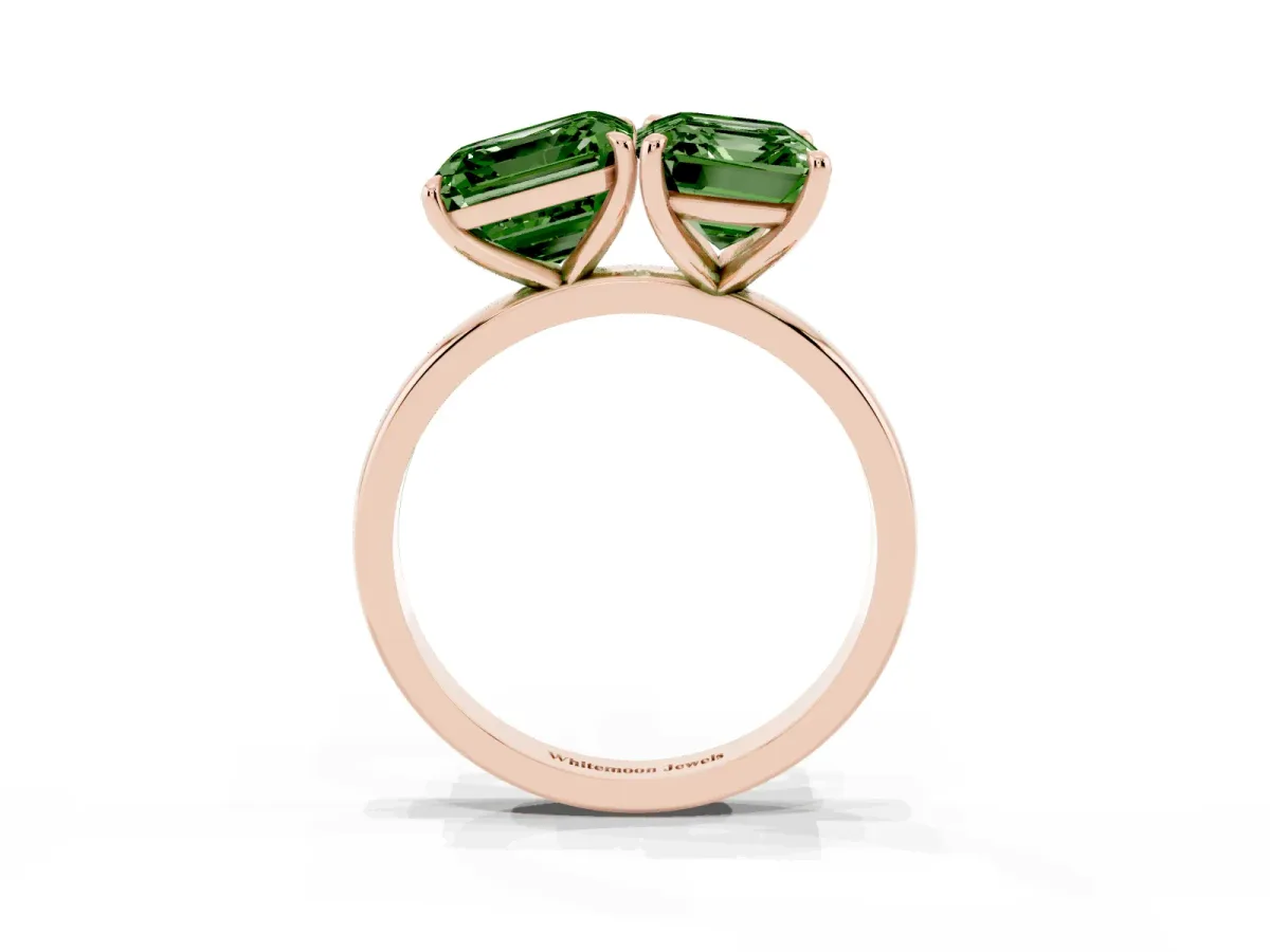 Fancy Green Asscher Cut and Emerald Cut Toi Moi Ring with Prong Setting Rose gold