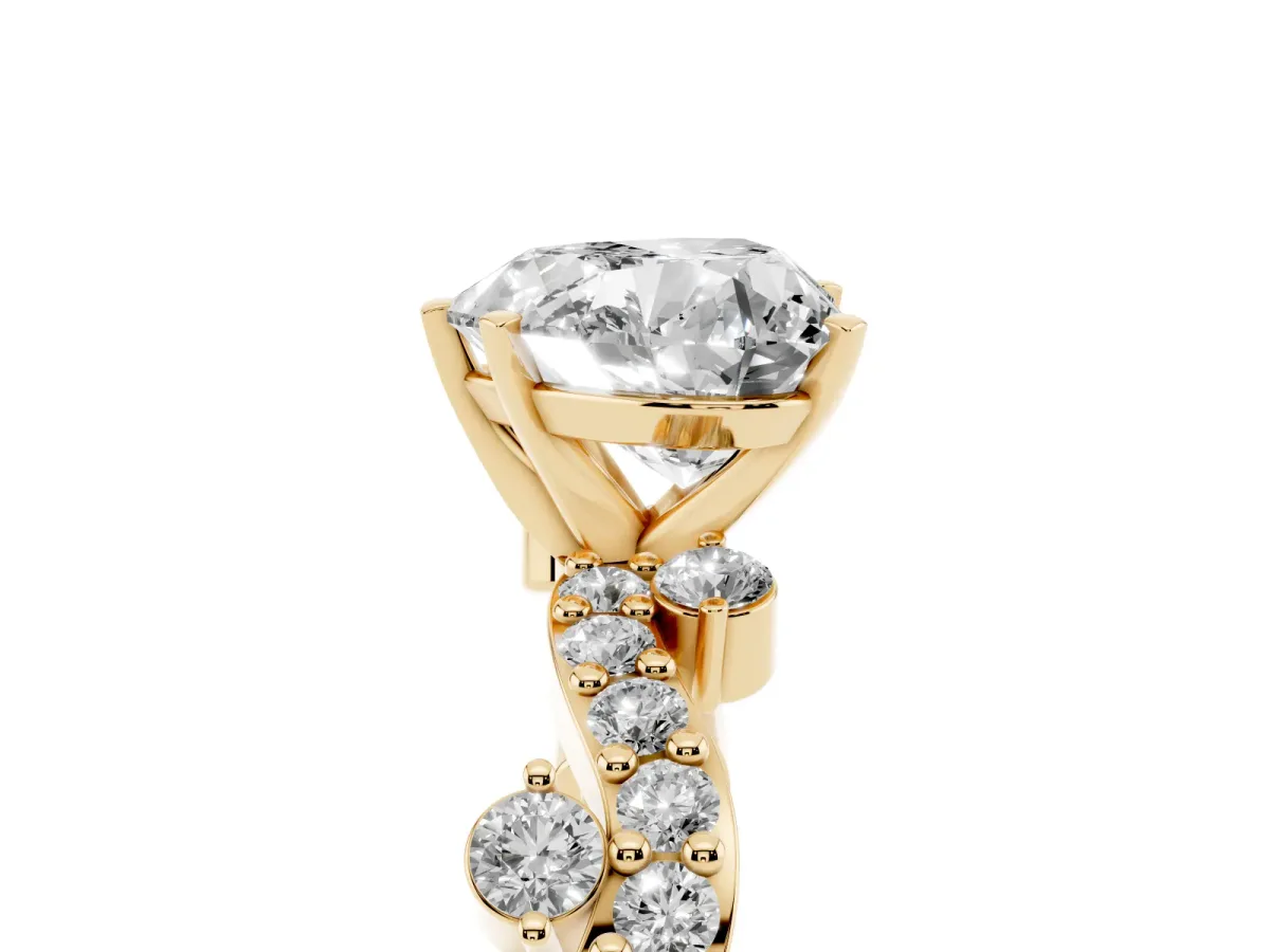 Heart Cut Cut Solitaire Diamond Twisted Band with Pave Setting Yellow gold