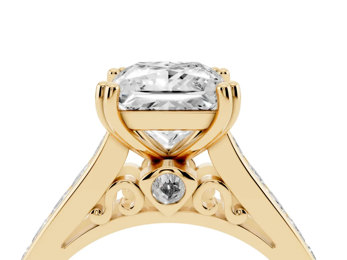 Princess Cut Cut Channel Set Solitaire Engagement Ring with Prong Setting Yellow gold