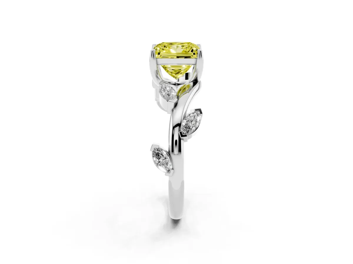 Fancy Yellow Princess Cut Solitaire Twisted Band Marquise Accent Prong Setting Ring Silver
