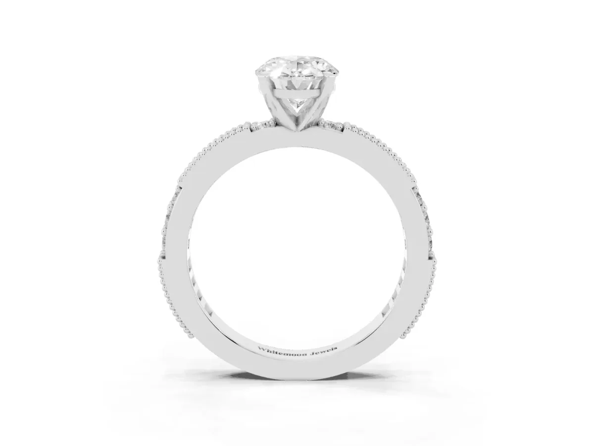 Oval Cut Solitaire with Pavé Band and Four-Prong Setting Platinum