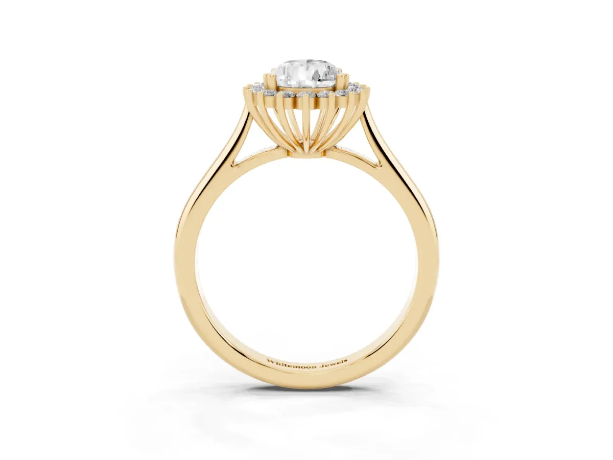 Pear Cut Cut Diamond Halo Ring with Solitaire Band and Prong Setting Yellow gold