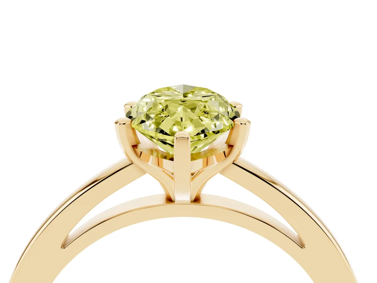 Fancy Yellow Marquise Cut Solitaire Diamond Engagement Ring with Four-Prong Setting on a Classic Band Yellow gold