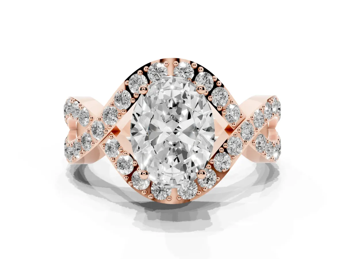 Oval Cut Solitaire Twist Band Pavé Diamond Engagement Ring Rose gold