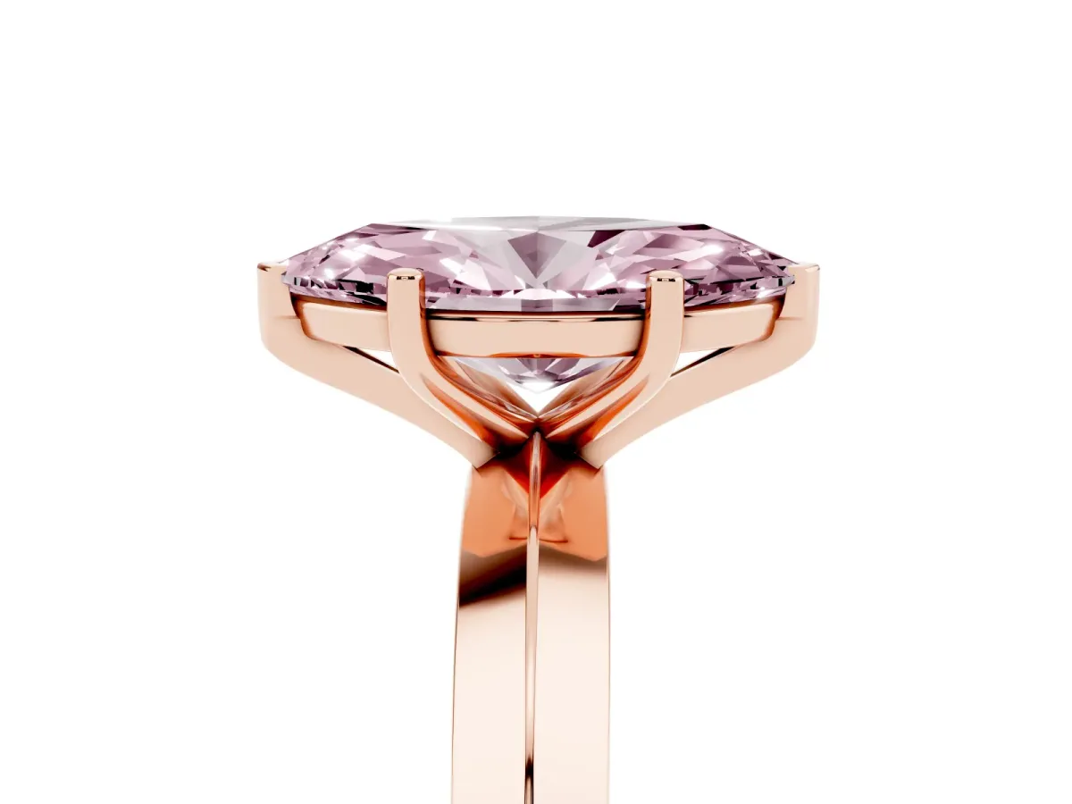 Fancy Pink Marquise Cut Cut Solitaire Engagement Ring with Flat Band and Four-Prong Setting Rose gold