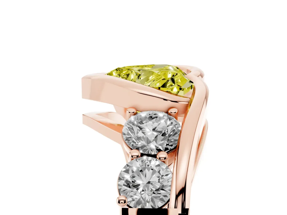 Fancy Yellow Bezel Set Heart Cut Diamond Bypass Ring with Round Accents Rose gold