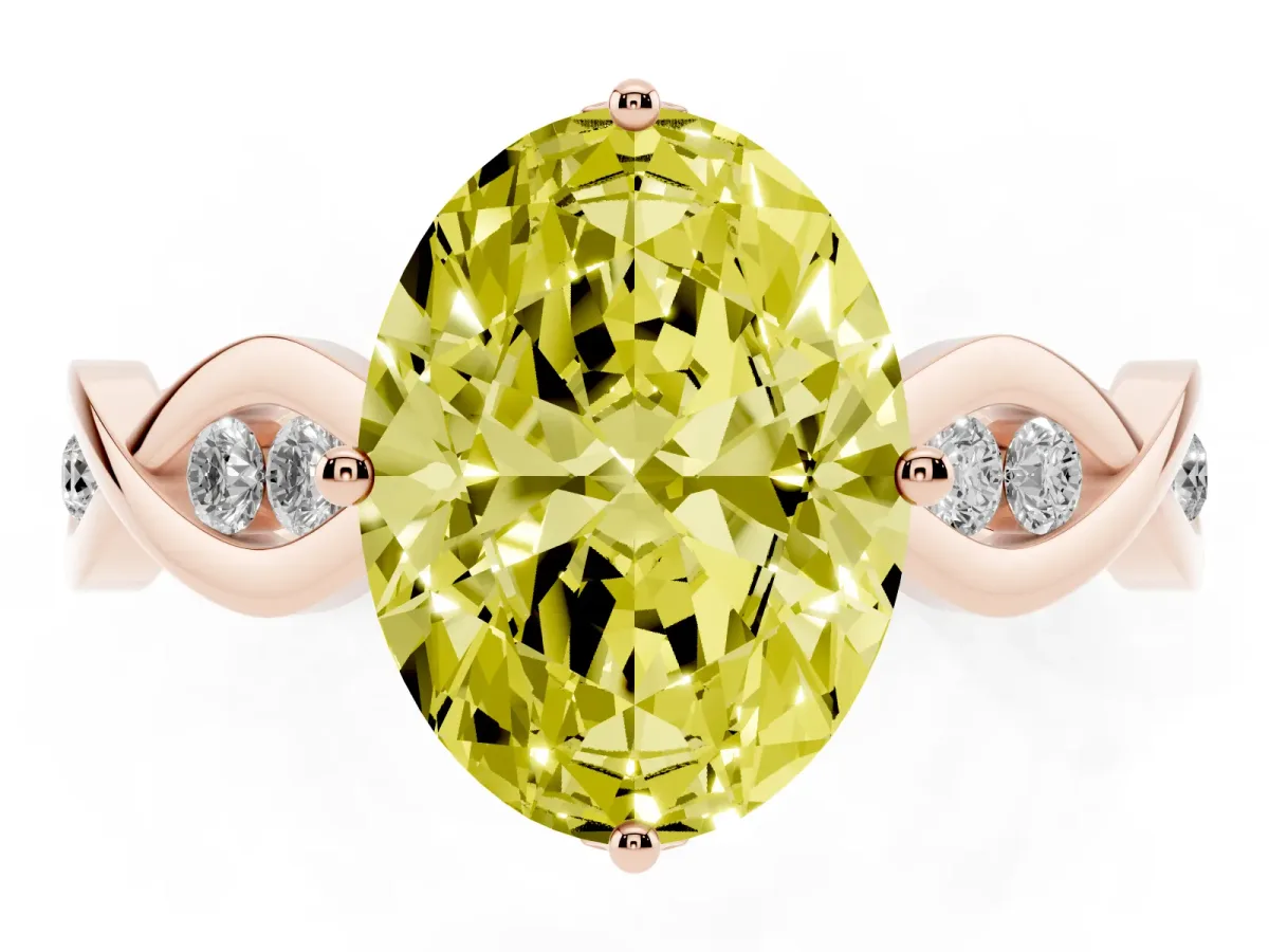 Fancy Yellow Oval Cut Solitaire Twist Band with Leaf Prong Setting Rose gold