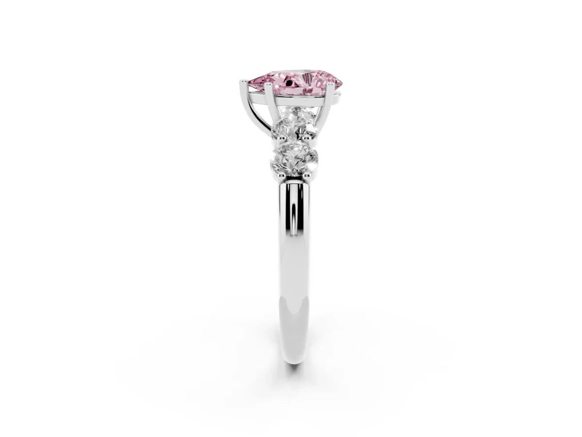 Fancy Pink Pear Cut Cut Five-Stone Prong Set Diamond Ring with Classic Band Platinum
