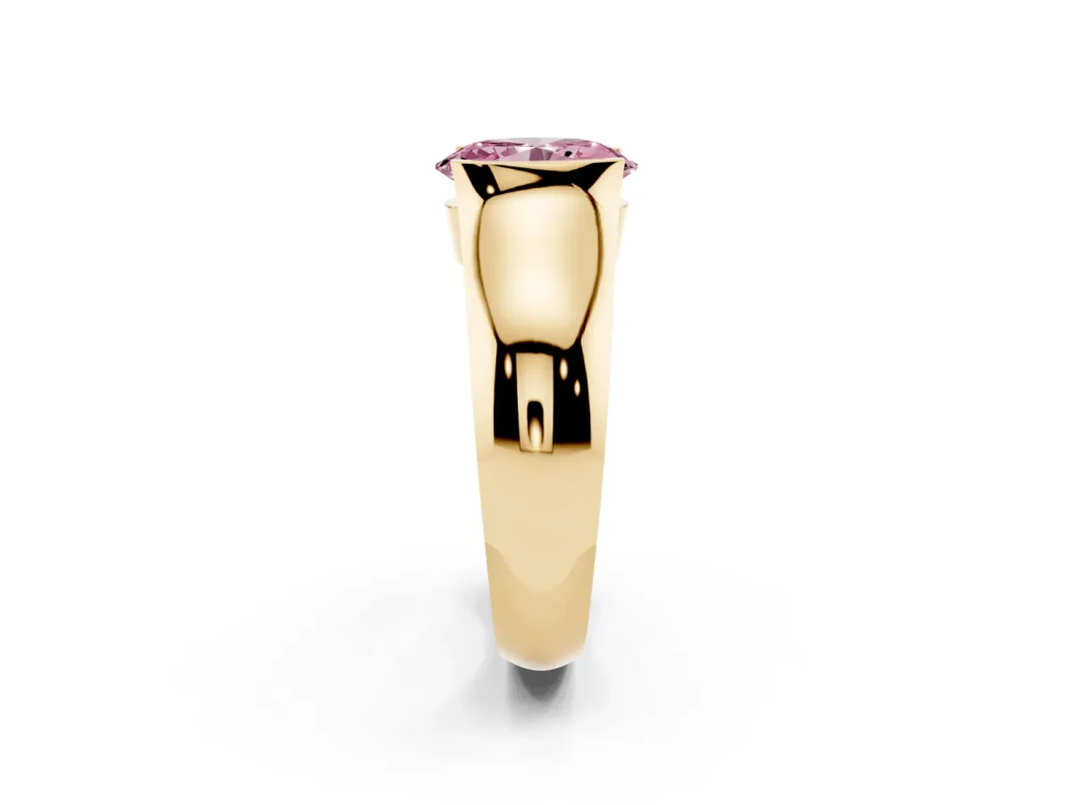Fancy Pink Oval Cut Solitaire Bezel Set Diamond Ring with Wide Band Yellow gold