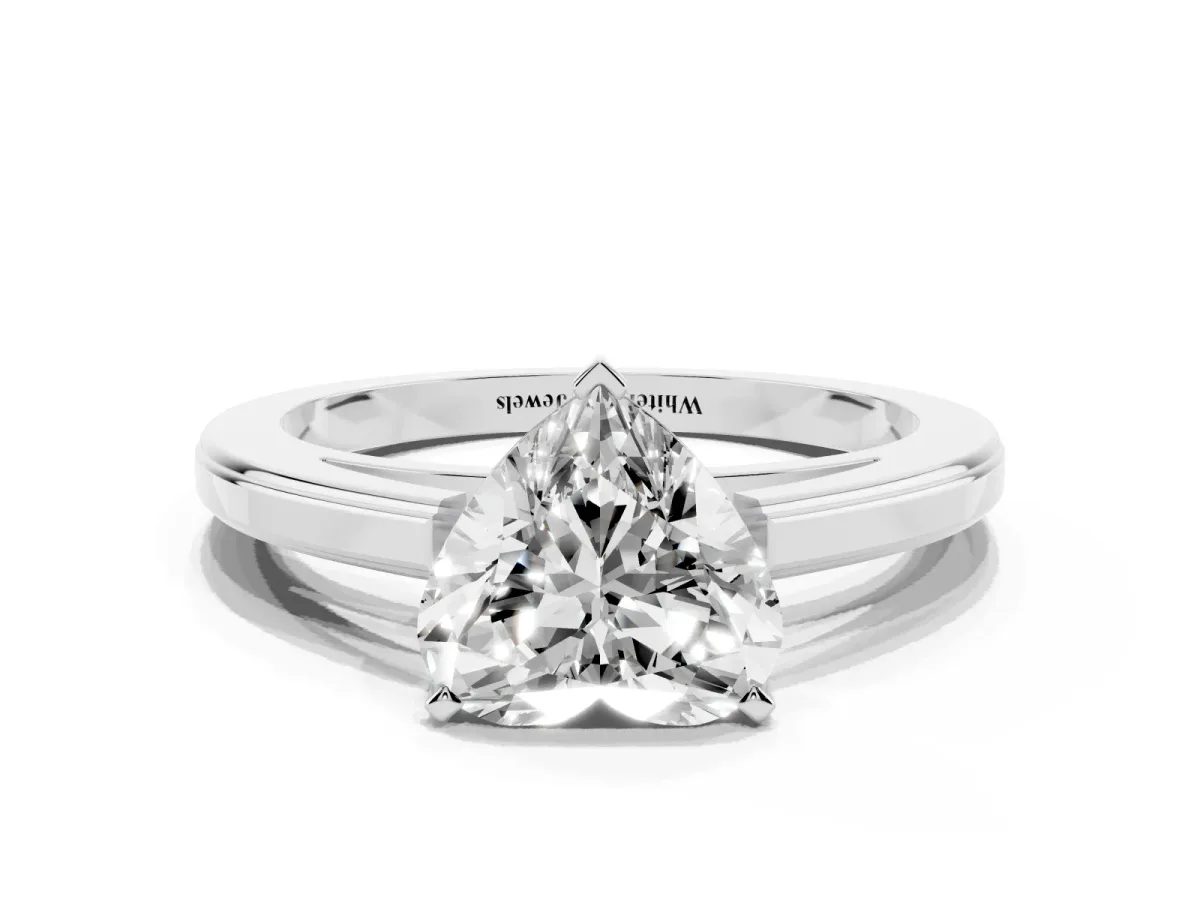 Heart Cut Solitaire Diamond Ring with Four-Prong Setting and Classic Band Silver